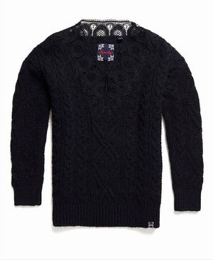 Superdry Lannah Lace Vee Cable Knit Női Kötöttáru Sötétkék | FQEXB2091